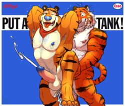 2boys anthro cum cumshot erection esso esso_tiger feline frosted_flakes furry gay male male_only mammal repzzmonster tiger tony_the_tiger yaoi