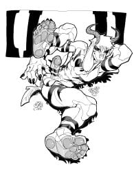 1boy 5_toes anthro anus asriel_dreemurr_(god_form) ass balls claws feet foot_fetish foot_focus genitals hi_res looking_at_viewer male male_only monochrome nipples nsfuwu4 nude pawpads paws penis raised_leg soles solo spread_anus spread_butt spreading toe_claws toes undertale undertale_(series)