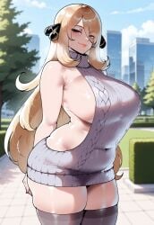 1girls ai_generated big_ass big_breasts blonde_female blonde_hair blonde_hair_female bushes child_bearing_hips city_background cityscape civitai cynthia_(pokemon) dat_ass dug-lith-pls fat_ass grey_eyes grey_stockings grey_sweater grey_thighhighs large_ass large_breasts long_blonde_hair long_hair mature_female milf mommy nintendo park park_background pink_lips pink_lipstick plump_lips pokemon revealing_clothes revealing_side_view seductive seductive_eyes seductive_look seductive_smile shiny shiny_skin solo solo_female solo_focus sweater tagme thiccwithaq_(ai_style) thick_ass thick_thighs tree trees virgin_killer_sweater