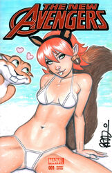 beach bikini buckteeth doreen_green earrings female freckles ginger great_lakes_avengers green_eyes marvel orange_hair scott_blair squirrel_girl squirrel_girl_(marvel) tail teeth tippy-toe tippy_toe