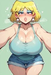 big_breasts blush clothed earings ero-sennin2024 eyeshadow female_only heart kissy_lips lipstick lori_loud sweat the_loud_house