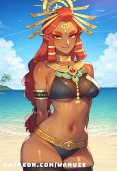 ai_generated big_ass big_butt big_thighs blush dark-skinned_female fishnet_legwear fishnets green_eyes huge_ass huge_butt huge_thighs jewelry makeup red_hair small_breasts standing wanuze wide_hips