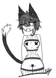 2019 2019art bigoldstinker cat_girl catgirl female neko oc original_character piercings pussy taped_nipples taped_pussy