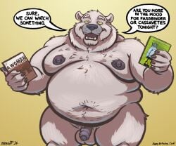 anthro bear english_text genitals hi_res male mammal nanoff overweight overweight_male penis polar_bear solo text ursine
