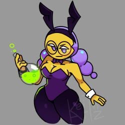 alchemist alchemist_cookie artzkeith bunny_ears bunny_girl bunnysuit cleavage cookie_run curvy curvy_figure flask glasses holding_object looking_at_viewer purple_eyes purple_hair simple_background tagme thick_thighs wide_hips