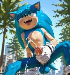 ai_generated balls cum ejaculation green_eyes hedgehog male masturbation motion_lines orgasm outside penis public_masturbation solo sonic_(series) sonic_the_hedgehog sonic_the_hedgehog_(series) stable_diffusion sweat trueliamay