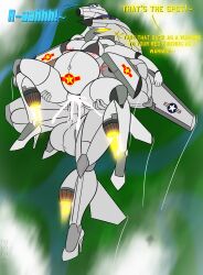 1boy 1girls 2girls aeromorph aircraft animate_inanimate anthrofied blurry_background bra chubby cum duo f-16 f-5 female hand_on_hip huge_breasts inflation living_aircraft living_machine male penetration pregnant protoskip simple_background thick_thighs vaginal_penetration