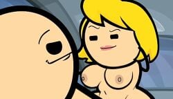 adjusting_hair belly_button big_breasts black_limbs blonde_female car_sex cartoon cyanide_and_happiness edit edited_image in_car japansadface nipples pink_lips riding_penis short_hair smooth_body straight_sex tan_areola teasing white_female yellow_hair