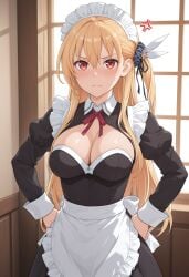 1girls ai_generated alisa_reinford angry blonde_hair eiyuu_densetsu large_breasts maid maid_headdress maid_uniform red_eyes sen_no_kiseki solo tagme trails_of_cold_steel tsundere