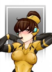 absurdres alternate_costume b.va blush breasts cleavage d.va erect_nipples female female_only highres looking_at_viewer nipples overwatch solo tammaro