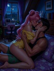 1boy 1girls 90s aged_up ai_animation ai_generated ass ass_out bed bedroom big_breasts bishoujo_senshi_sailor_moon breast_press breasts cheating chibi_usa cleavage cowgirl_position dim_lighting double_bun father_and_daughter holding_face imminent_sex implied_cheating implied_sex in_lap incest kissing lap_sitting long_hair long_twintails mamoru_chiba night off_shoulder pajamas pink_hair present_mamoru pseudo_incest romantic sailor_moon sound tagme twintails video