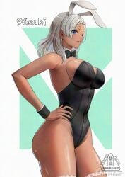 1girls absurd_res animal_ear_hairband animal_ears bare_legs black_bow black_bowtie black_leotard black_wrist_cuffs blue_eyes bow bowtie dark-skinned_female dark_skin detached_collar elma_(xenoblade_x) fake_animal_ears grey_hair hairband hand_on_own_hip high_res leotard medium_breasts playboy_bunny rabbit_ears strapless strapless_leotard wrist_cuffs xenoblade_(series) xenoblade_chronicles_x yamamori_kinako