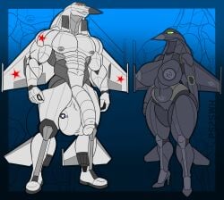 1boy 1girls abs aeromorph aircraft animate_inanimate anthrofied chubby chubby_female duo female huge_breasts living_aircraft living_machine male muscular protoskip reference_image