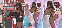 animated dark-skinned_female haloowl high_heels huge_breasts milf nipples nude platform_heels sex younger_male