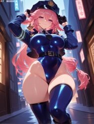 1girls ai_generated arzagod ass ass_cleavage big_ass big_breasts breasts bubble_butt busty butt_crack dat_ass electricity fat_ass female female_only genshin_impact huge_ass huge_breasts large_ass large_breasts lightning looking_back police_uniform policewoman solo stockings tagme tail thick_ass thick_thighs wide_hips yae_miko