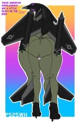 1girls aeromorph aircraft animate_inanimate anthrofied big_ass clothed clothing female high_heels jumpsuit living_aircraft living_machine presenting protoskip sr-105 thick_thighs tight_clothing wings