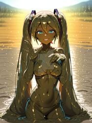 ai_generated breasts completely_covered_in_mud covered_in_mud dirty dirty_girl female female_only hatsune_miku mud muddy nai_diffusion solo stable_diffusion tagme vocaloid