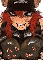 1girls 2025 2d 2d_(artwork) big_breasts breasts clothed_female clothed_sex clothing female female_focus gritty_hotdog_(artist) implied_paizuri onomatopoeia paizuri pov pov_eye_contact red_hair virtual_youtuber vshojo zentreya