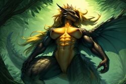 1girls ai_generated azraya_(scorpianpp) blonde_hair green_scales monster_hunter muscular original_character rathian scorpianpp self_upload solo_female stable_diffusion winged yellow_hair