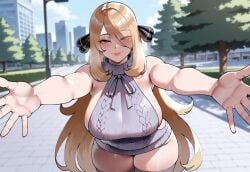 1girls ai_generated arms_open barely_clothed big_ass big_breasts blonde_female blonde_hair blonde_hair_female child_bearing_hips civitai cynthia_(pokemon) dug-lith-pls grey_eyes grey_stockings grey_thighhighs imminent_hug large_ass large_breasts long_blonde_hair long_hair mommy nintendo outstretched_arms pokemon revealing_clothes solo solo_female solo_focus tagme thiccwithaq_(ai_style) thick_ass thick_thighs virgin_killer_sweater