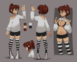 ass big_ass big_breasts big_butt big_thighs big_titties breasts brown_hair brown_skin commission curvaceous curvaceous_female curvaceous_figure curvy curvy_figure female female_focus female_only glasses mocchi_(darkcuby001) nerd nerdy_female original original_character ponytail reference_sheet short_hair thigh_highs underwear zzzilart