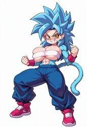 1girls abs ai_generated alternate_species blue_fur blue_hair blue_hair_female blue_pants blush boyfriend_(friday_night_funkin) breasts civitai civitai_lora cleavage cleavage_overflow dragon_ball dragon_ball_gt ear_piercing fangs female female_focus female_only footwear friday_night_funkin genderbent genderswap_(mtf) huge_breasts looking_at_viewer pants red_footwear red_shoes red_wristband rule_63 shoes smile solo solo_female solo_focus super_saiyan_4 tail white_background wristband yellow_eyes