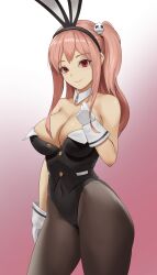 absurdres animal_ears bad_id bad_pixiv_id big_breasts black_leotard black_pantyhose breasts bunny_ears bunnysuit cleavage cowboy_shot dead_or_alive dead_or_alive_5 detached_collar fake_animal_ears female gloves gradient_background hair_up highres honoka_(doa) large_breasts leotard long_hair looking_at_viewer official_alternate_costume one_side_up pantyhose pink_background pink_hair playboy_bunny playboy_bunny_leotard rabbit_ears red_eyes saha_rei side_ponytail solo standing strapless strapless_leotard white_background white_gloves wrist_cuffs