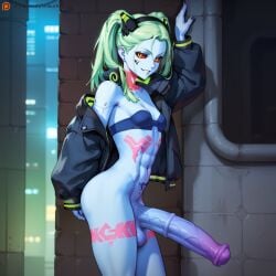 1futa abs ai_generated animal_genitalia_on_humanoid athletic athletic_futa big_penis bottomless casual cyberpunk:_edgerunners cyberpunk_2077 futa_only futanari green_hair horsecock horsecock_futa horsecock_on_humanoid human_with_animal_genitalia human_with_horsecock intersex jacket jacket_open large_penis looking_at_viewer midriff oversized_clothes pale_skin patreon patreon_username penis petite rebecca_(edgerunners) red_sclera small_breasts tattoo tattoos thin_waist toned twintails velour_ai
