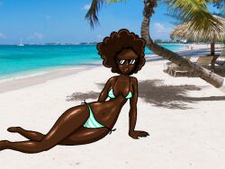 afro afro_hair beach bikini bikini_bottom bikini_top black_body black_hair dark-skinned_female dark_hair dark_skin gerbillo_aea shiny_skin