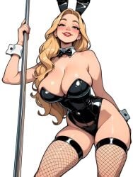 ai_generated ai_generated_sluts animated black_bunny_ears black_bunnygirl_costume black_bunnysuit blonde_female blonde_hair bunny_ears bunny_girl bunnysuit fishnet_legwear fishnet_stockings metal_pole pole pole_dancing video white_cuffs