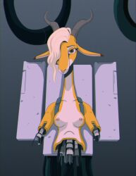 2021 2_horns amputee antelope anthro areola bangs biped blonde_hair bovid breasts brown_eyes cable creepy crossover cybernetics cyborg digital_drawing_(artwork) digital_media_(artwork) disability disney eyebrows eyelashes female fur furniture gazelle gazelle_(zootopia) ghost_in_the_shell grey_background hi_res horn looking_at_viewer lying machine mammal multicolored_body multicolored_fur nipples nude on_back on_table orange_body orange_fur pandaz09 pink_areola pink_nipples pink_nose quadruple_amputee robot_gore simple_background solo strapped strapped_down table two_tone_body two_tone_fur white_body white_fur white_sclera wire zootopia