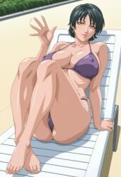 1girls accurate_art_style ai_generated areola_slip areolae barefoot bible_black bible_black_only big_breasts bikini black_hair breasts busty chair cleavage curvaceous curvy curvy_body curvy_female curvy_figure curvy_hips earrings erect_nipples erect_nipples_under_bikini erect_nipples_under_swimsuit faustlikeai feet female female_focus female_only full_body high_resolution hourglass_figure hourglass_figured_female huge_breasts jewelry large_areolae lipstick looking_at_viewer mature mature_female minase_yukiko naughty naughty_face naughty_smile nipples one-piece_swimsuit oppai outdoors pinup poolside pose posing posing_for_the_viewer purple_swimsuit recliner relaxing resort revealing_swimsuit seducing seduction seductive seductive_body seductive_eyes seductive_gaze seductive_look seductive_pose seductive_smile sexy_pose short_hair sitting skimpy skimpy_bikini slim_waist swimsuit thick_thighs thighs voluptuous waving waving_at_viewer waving_hand yellow_eyes