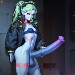 1futa abs ai_generated animal_genitalia_on_humanoid athletic athletic_futa big_penis bottomless casual cyberpunk:_edgerunners cyberpunk_2077 futa_only futanari green_hair horsecock horsecock_futa horsecock_on_humanoid human_with_animal_genitalia human_with_horsecock intersex jacket jacket_open large_penis looking_at_viewer midriff oversized_clothes pale_skin patreon patreon_username penis petite rebecca_(edgerunners) red_sclera small_breasts tattoo tattoos thin_waist toned twintails velour_ai