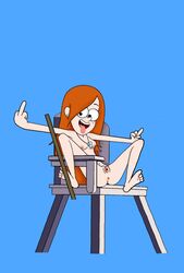 casual casual_nudity disney female female_only gravity_falls human lifeguard lifeguard_chair middle_finger necklace nipples nude outdoors public red_hair sitting solo straight_hair tagme wendy_corduroy whistle