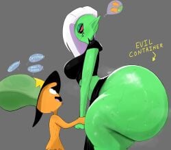 1boy 1girls ass ass_bigger_than_head ass_bigger_than_torso big_ass bottom_heavy breasts bubble_butt dialogue evil_container fat_ass female female_focus gluteal_fold green_skin hat heavy_butt height_difference huge_ass hyper hyper_ass imago_ic large_ass looking_at_each_other lord_dominator male massive_ass meme orange_body red_eyes side_view smile text thick_ass thick_thighs thunder_thighs wander_(wander_over_yonder) wander_over_yonder white_hair wide_hips