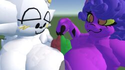 2futas 3d 3d_(artwork) anthro anthro_futa anthro_only areola areolae big_nipples blush blush_lines breasts breasts_bigger_than_head breasts_out breasts_pressed_against_another breasts_pressed_against_partner breasts_pressed_together crooked_smile curly_hair duo duo_focus erect_penis eyelashes fang_out fingering_urethra flower_in_hair futa_only futanari green_penis grey_nipples hand_on_chest high_quality knot knotted_penis large_areolae large_breasts looking_at_partner looking_at_penis looking_down naked naked_anthro naked_futa nipples nude nude_anthro nude_futa oerba_yun_fang orange_pupils paizuri penis penis_between_breasts penis_out penises_touching pink_penis purple_body purple_hair purple_nipples purple_skin rec_room self_paizuri shaded sophie_(syntholsoul) sunny_(melodynotmel) syntholsoul tip_peeking titjob urethra urethral_fingering white_body white_fur yellow_eyes