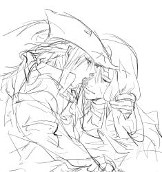 biting biting_cheek bleeding blood bloodborne boots brown_hair brunette_female brunette_hair chewing clothed clothes clothing crossover dark_souls female female_focus female_only fromsoftware gloves hand_around_waist hand_on_waist hat kissing lady_maria_of_the_astral_clocktower long_hair noireee96 nun nun_outfit scar scars scars_all_over sister_friede suggestive white_background yuri