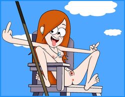 casual casual_nudity disney female female_only gravity_falls human lifeguard lifeguard_chair middle_finger nipples nude outdoors public red_hair sitting solo straight_hair tagme wendy_corduroy whistle