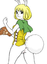 1girls 2015 anthro anus ass big_tail blonde_hair bottomless bunny_ears bunny_girl bunny_tail cape carrot_(one_piece) clothed clothing corset female female_only foboss121 fur furry furry_only gloves hair half-dressed kurita lagomorph long_ears looking_at_viewer looking_back mammal mink_tribe one_piece partially_clothed pussy rabbit rear_view simple_background solo tail topwear vagina white_background white_fur white_sclera