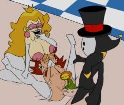 1boy 3girls anti_groove assisted_sex big_breasts blonde_female blonde_hair breasts comic comic_page crown fire_flower fire_flower_(xandrecos) flower foursome hand_on_leg kupatripa34 leggings mario_(series) mario_party nipples penetration princess princess_daisy princess_daisy_(xandrecos) princess_peach princess_peach_(xandrecos) sex shy_guy spread_legs tongue tongue_out v_sign vaginal_penetration xandrecos youtube