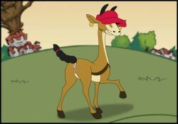 abigail_lincoln after_transformation alternate_species antelope anus ass bovid cartoon_network clothing codename:_kids_next_door ear_piercing ear_ring female feral gazelle genitals hair hat headgear headwear hi_res horn innie_vulva kaion long_neck looking_at_viewer looking_back mammal no_going_back numbuh_5 obscured_eyes on_model permanent permanent_transformation piercing ponytail presenting presenting_hindquarters raised_leg raised_tail red_clothing red_hat red_headwear ring_piercing smile smirk solo tail thomson's_gazelle tree_house true_antelope vulva