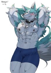2021 abs anthro armpit_hair biceps biped body_hair brand_new_animal canid canine canis colored hi_res lupus5903 male mammal muscular muscular_anthro muscular_male muscular_thighs navel nekogaki0324 nipples pecs shirou_ogami signature studio_trigger wolf