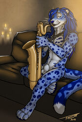 animal_genitalia balls blue_panther candle feline furry leopard male male_only mammal musical_instrument nude romantic saxophone sheath sofa solo tsaiwolf