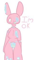 anthro bad_anatomy bad_quality bone breasts edgy female fur gore lagomorph low_effort mammal piebunny pink_fur rabbit simple_background solo white_background