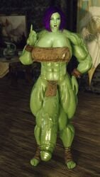 3d barefoot blue_eyes extreme_muscles futanari green_skin huge_balls huge_breasts huge_cock huge_penis hyper_penis intersex muscles muscular muscular_futanari orc orc_futanari penis purple_hair seline selinemukgrom skyrim solo solo_futa the_elder_scrolls thick_thighs veiny_penis