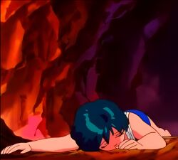 ami_mizuno bishoujo_senshi_sailor_moon blue_hair clothing female human losing_fight nonsexual pale_skin swimsuit swimwear thrown_away