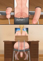 1boy 1futa blonde_futa brother_and_sister completely_nude computer condom deag9000 futa_on_male futa_sister_on_brother futanari human human_condom incest kye_(deag9000) micro_male micro_on_macro nude sister_and_brother sitting_on_person stacey_(deag9000) transformation