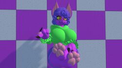 1female 1girls 3d 3d_(artwork) :3 anthro anthro_female anthro_only beckoning black_nail_polish black_nails breasts_bigger_than_head checkered_background clothed clothed_anthro clothed_female come_here curly_hair eyelashes fang fang_out feet feet_fetish feet_up feline_humanoid female female_focus foot_fetish furry furry_female furry_only green_hoodie hand_on_leg hand_sign high_quality hoodie legs_crossed looking_at_viewer nail_polish nails orange_pupils paw_fetish pawpads paws pink_pawpads pointy_ears purple_body purple_hair purple_shorts rec_room shaded shorts sitting solo solo_anthro solo_female sophie_(syntholsoul) syntholsoul yellow_eyes