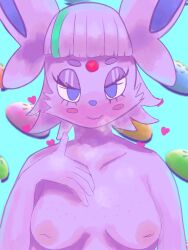 absurd_res ambrosia_(daybreakfade) anthro areola bangs bedroom_eyes blush breasts daybreakfade eeveelution espeon eyeshadow female freckled_breasts freckles generation_2_pokemon ghost_nipples hi_res highlights_(coloring) huge_filesize makeup narrowed_eyes nintendo poffin pokemon pokemon_(species) seductive solo