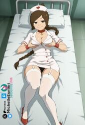 1girls ai_generated avatar_the_last_airbender cartoon civitai female female_only garter_belt high_heels lingerie lying_on_bed michellesme nickelodeon nurse nurse_uniform outfit solo stockings ty_lee